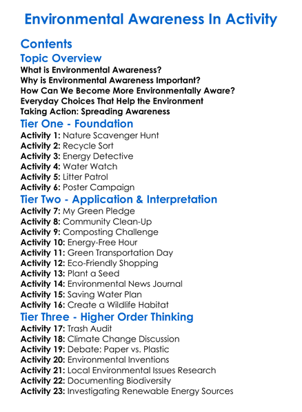 Environmental Awareness In Activity Worksheet Activity Booklet