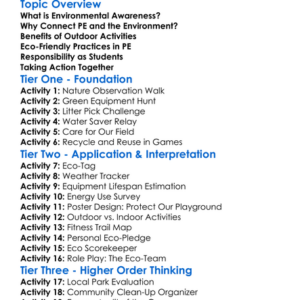 Environmental Awareness In Pe Worksheet Activity Booklet