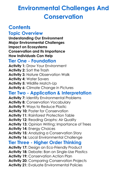 Environmental Challenges And Conservation Worksheet Activity Booklet