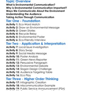 Environmental Communication Worksheet Activity Booklet