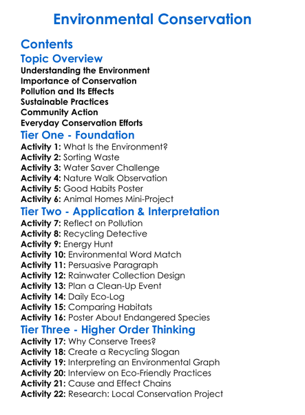 Environmental Conservation Worksheet Activity Booklet