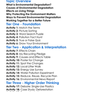 Environmental Degradation Worksheet Activity Booklet