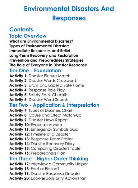 Environmental Disasters And Responses Worksheet Activity Booklet