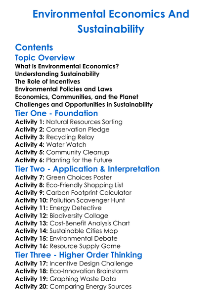 Environmental Economics And Sustainability Worksheet Activity Booklet