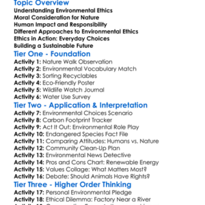 Environmental Ethics Worksheet Activity Booklet