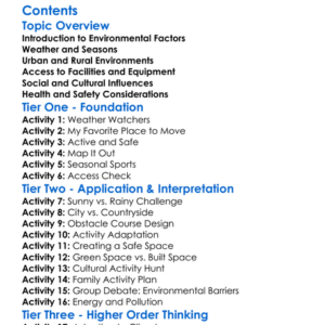 Environmental Factors In Physical Activity Worksheet Activity Booklet