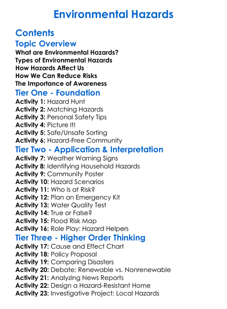 Environmental Hazards Worksheet Activity Booklet