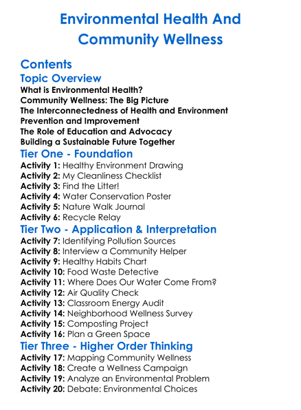 Environmental Health And Community Wellness Worksheet Activity Booklet