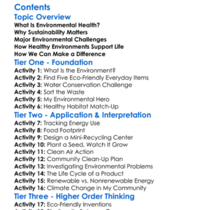 Environmental Health And Sustainability Worksheet Activity Booklet