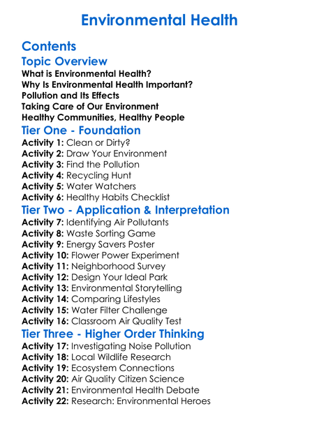 Environmental Health Worksheet Activity Booklet