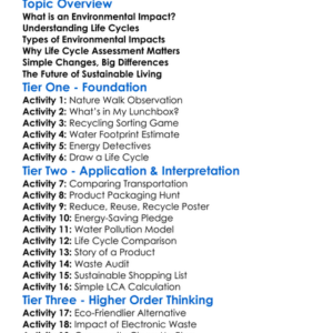 Environmental Impact And Life Cycle Worksheet Activity Booklet