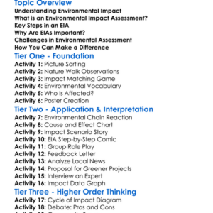 Environmental Impact Assessment Worksheet Activity Booklet