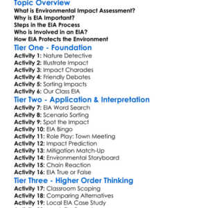 Environmental Impact Assessment Worksheet Activity Booklet