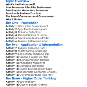 Environmental Impact Of Business Worksheet Activity Booklet