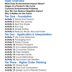 Environmental Impact Of Products Worksheet Activity Booklet