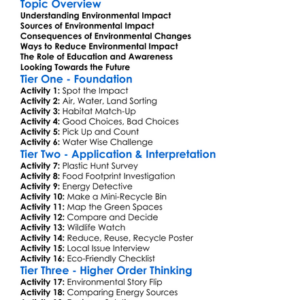 Environmental Impact Worksheet Activity Booklet