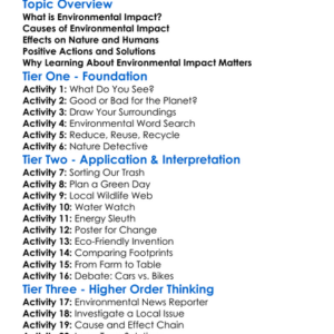 Environmental Impact Worksheet Activity Booklet