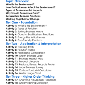 Environmental Impacts Of Business Worksheet Activity Booklet