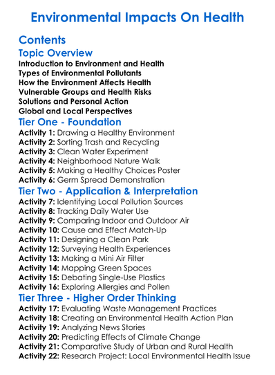 Environmental Impacts On Health Worksheet Activity Booklet