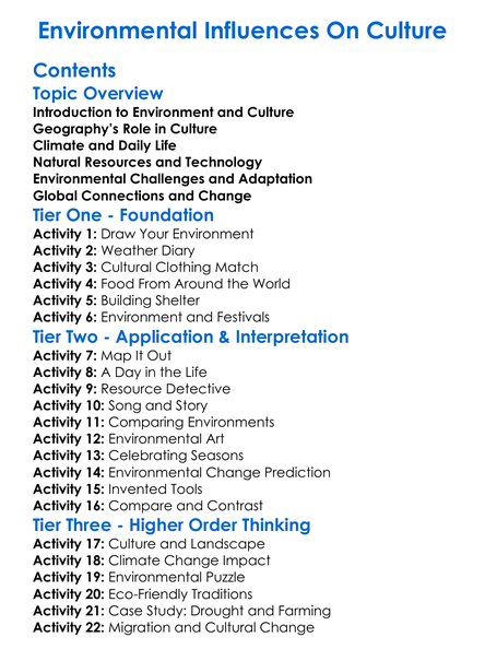 Environmental Influences On Culture Worksheet Activity Booklet