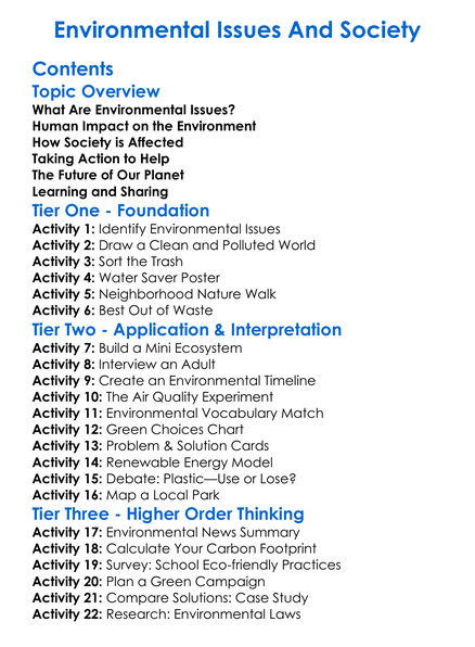 Environmental Issues And Society Worksheet Activity Booklet