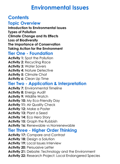 Environmental Issues Worksheet Activity Booklet