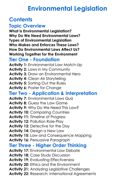 Environmental Legislation Worksheet Activity Booklet