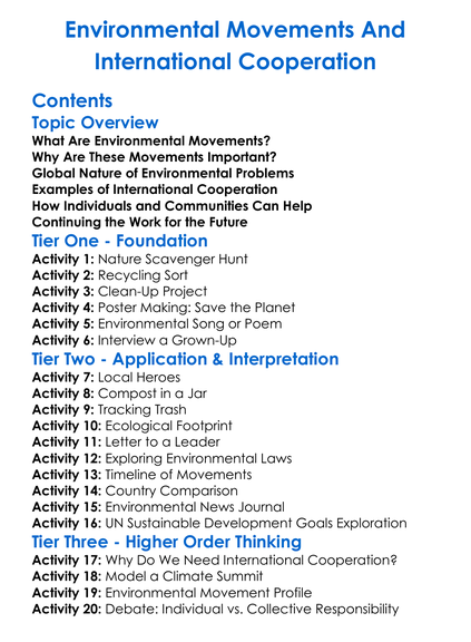 Environmental Movements And International Cooperation Worksheet Activity Booklet