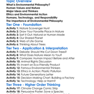 Environmental Philosophy Worksheet Activity Booklet