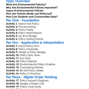 Environmental Policies Worksheet Activity Booklet
