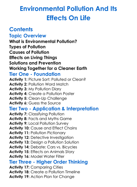 Environmental Pollution And Its Effects On Life Worksheet Activity Booklet