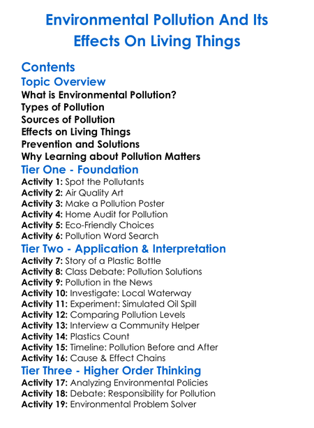 Environmental Pollution And Its Effects On Living Things Worksheet Activity Booklet
