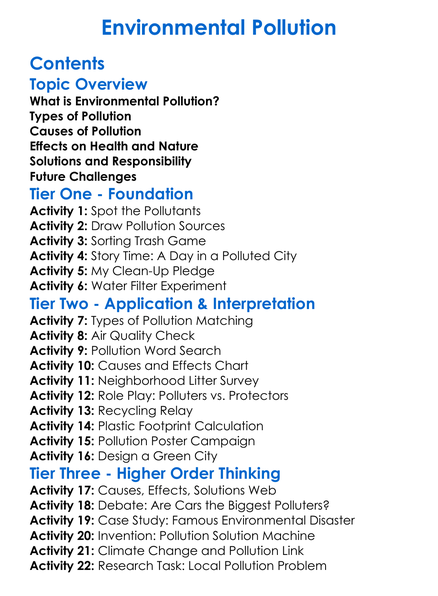 Environmental Pollution Worksheet Activity Booklet