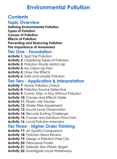 Environmental Pollution Worksheet Activity Booklet