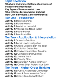 Environmental Protection Statutes Worksheet Activity Booklet