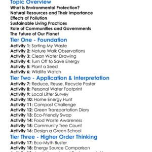 Environmental Protection Worksheet Activity Booklet
