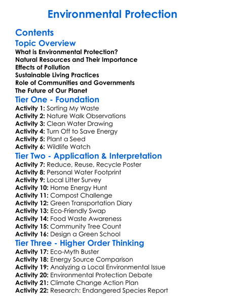 Environmental Protection Worksheet Activity Booklet