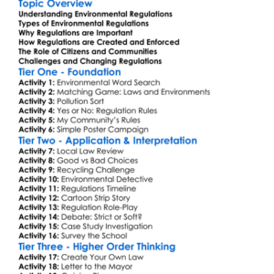 Environmental Regulations Worksheet Activity Booklet