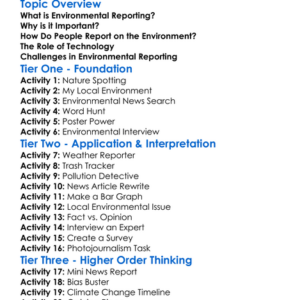 Environmental Reporting Worksheet Activity Booklet