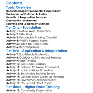 Environmental Responsibility In Outdoor Activities Worksheet Activity Booklet