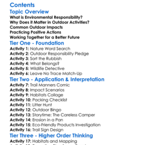 Environmental Responsibility In Outdoor Activity Worksheet Activity Booklet