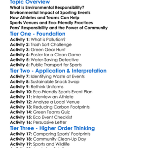 Environmental Responsibility In Sport Worksheet Activity Booklet