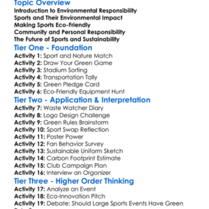 Environmental Responsibility In Sports Worksheet Activity Booklet