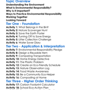 Environmental Responsibility Worksheet Activity Booklet