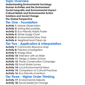 Environmental Sociology Worksheet Activity Booklet