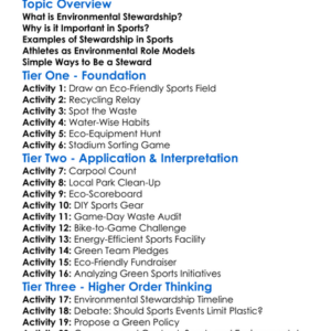 Environmental Stewardship In Sports Worksheet Activity Booklet