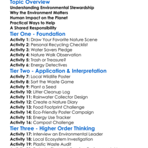 Environmental Stewardship Worksheet Activity Booklet