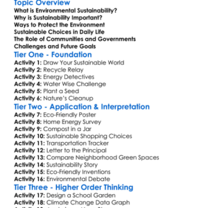 Environmental Sustainability Worksheet Activity Booklet