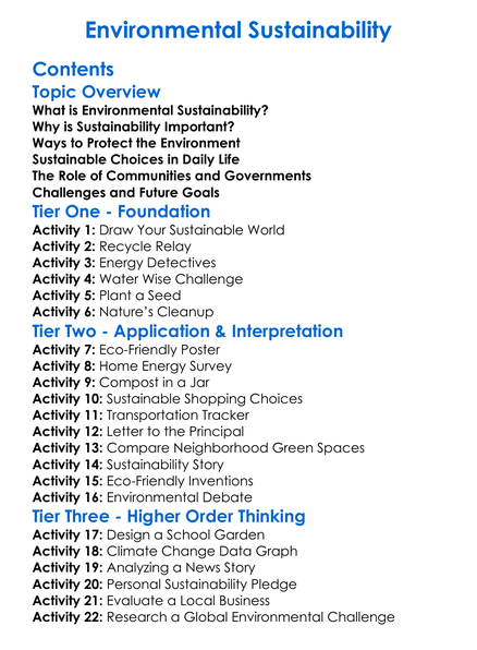 Environmental Sustainability Worksheet Activity Booklet