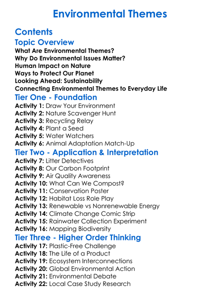 Environmental Themes Worksheet Activity Booklet